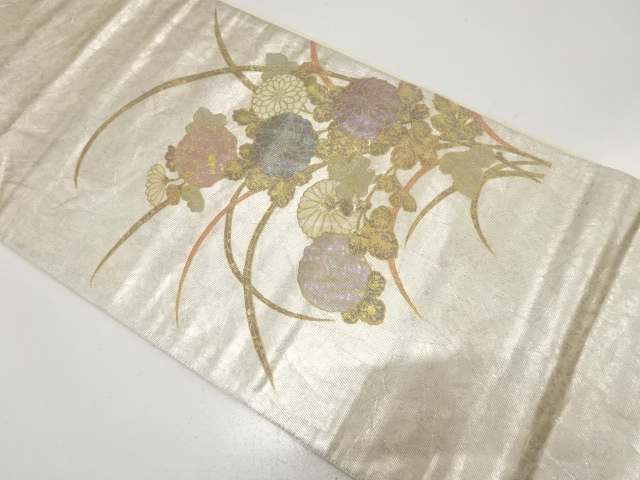 JAPANESE KIMONO / ANTIQUE FUKURO OBI / SILK / SHELL INLAY / KIKU